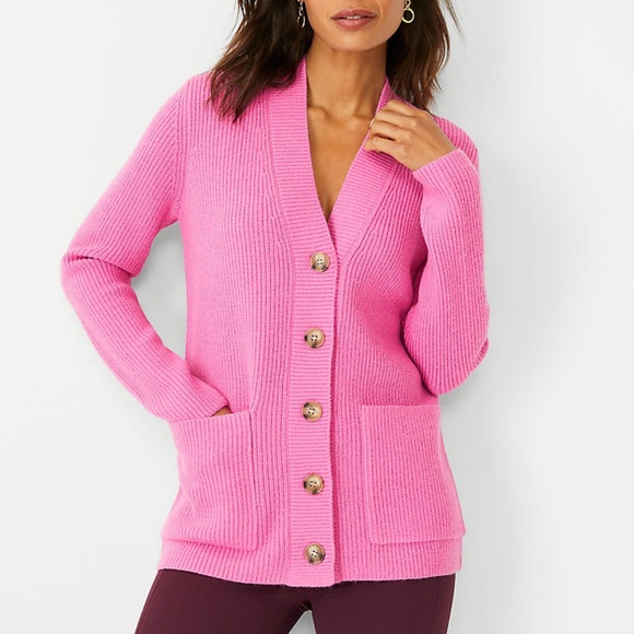 Ann Taylor Pink Ribbed Cardigan - Picture 1 of 9